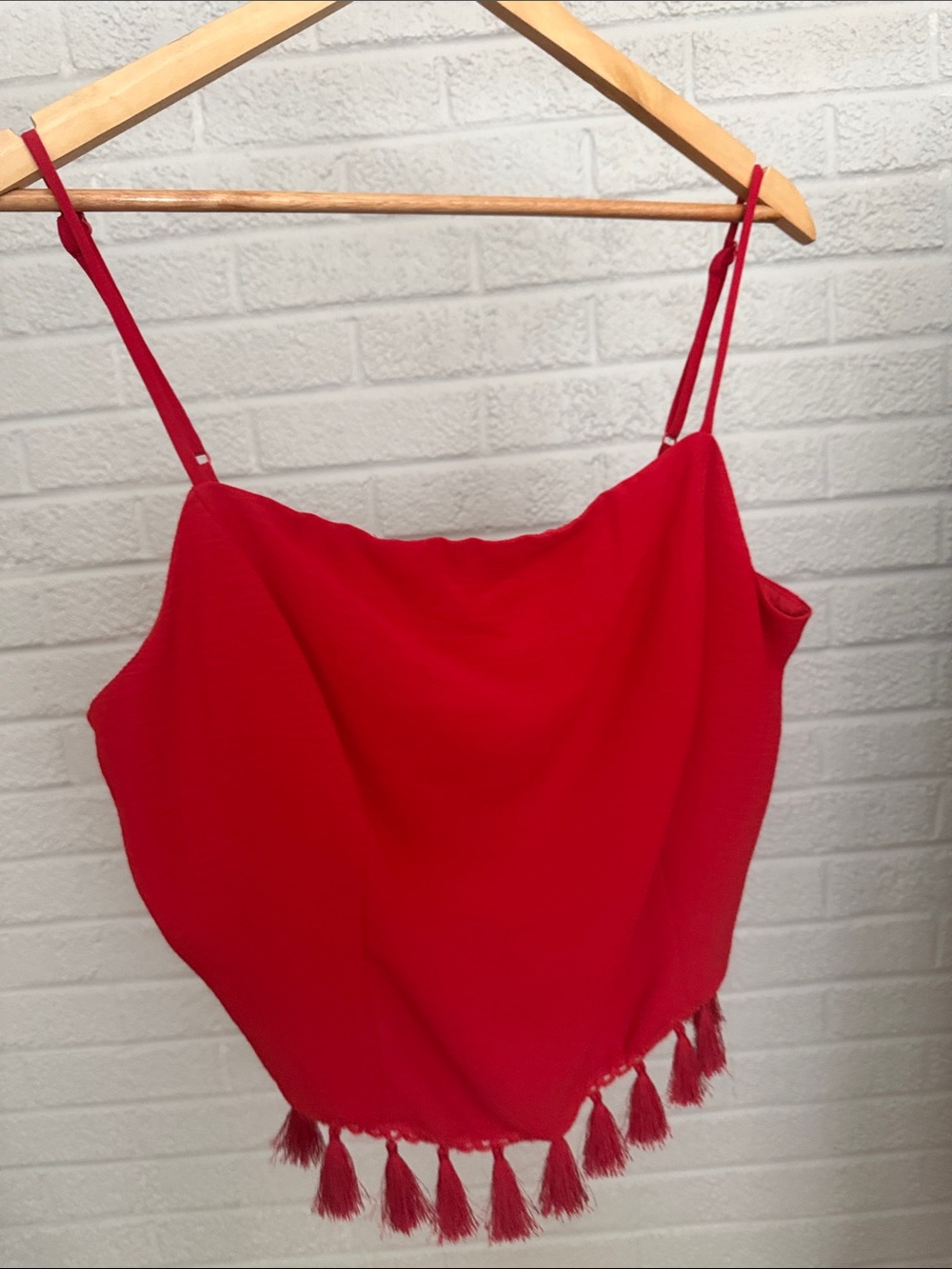 Sugarlips Red Tassel-Hem Spaghetti Strap Camisole